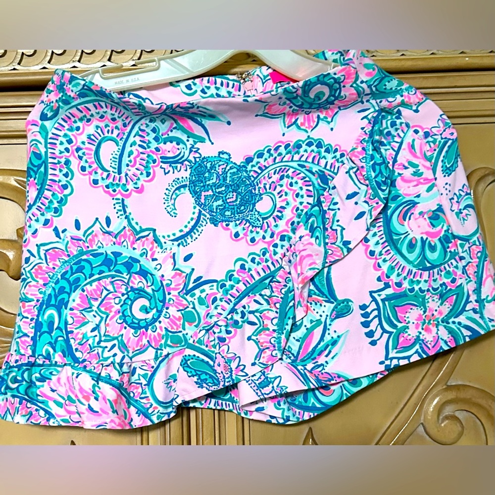 Lilly Pulitzer Faye Ruffle Skort Pink Tropics Tint Tangerine Dream Sz 0 Guc